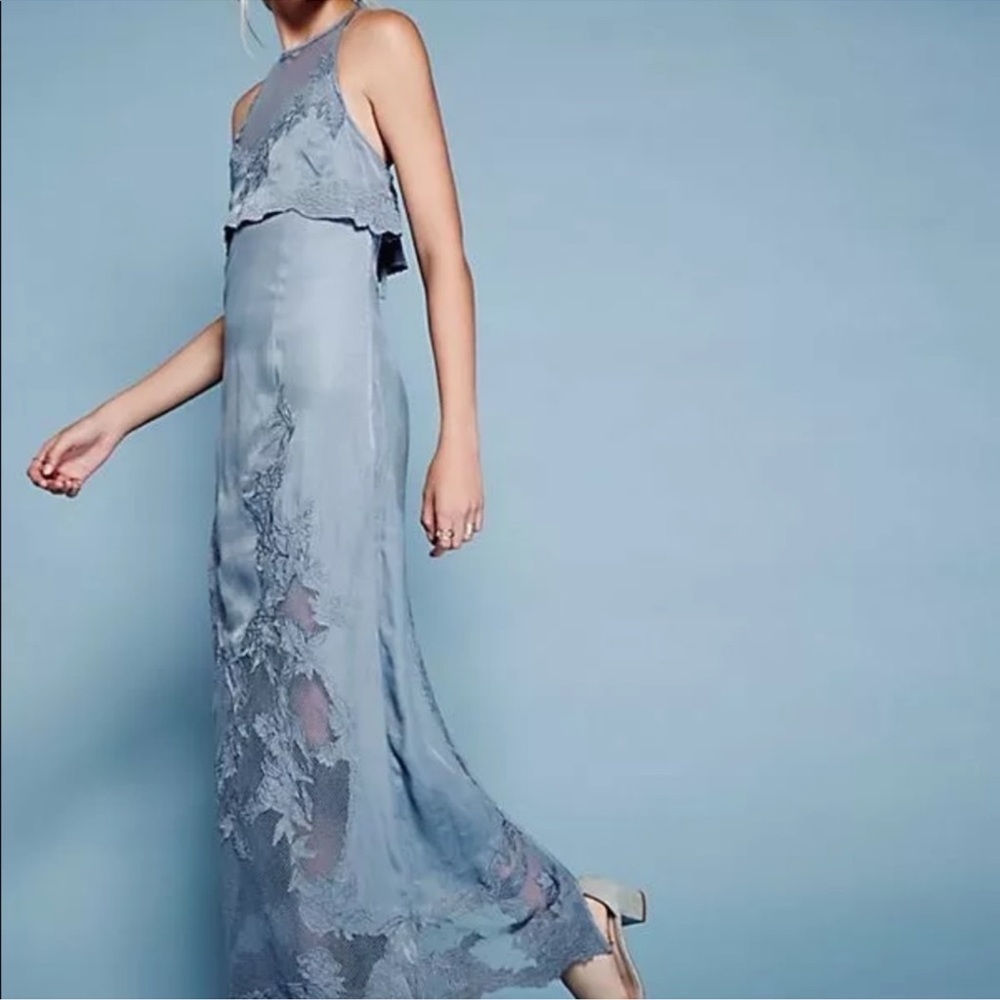 Free People Moonchild Embroidered Halter Maxi Dress Sz 12